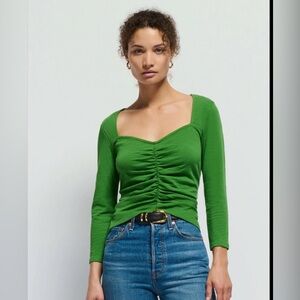 Nation Los Angeles Green Ruched Long Sleeve Top XS NWT Sweetheart Neck